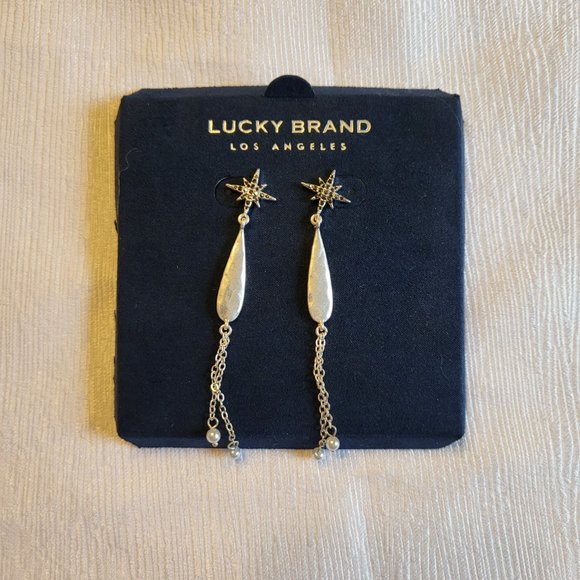 Lucky Brand Jewelry - NWOT Lucky Brand Silver Pave Star Teardrop Beaded Chain Dangle Earrings 3" Long
